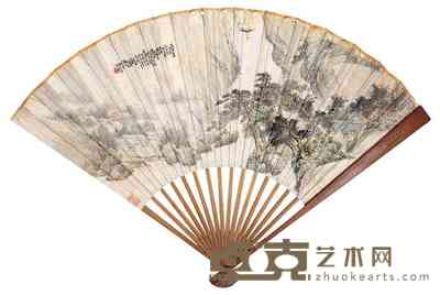 石孟 史吟盦 春江远帆图并书法 成扇 